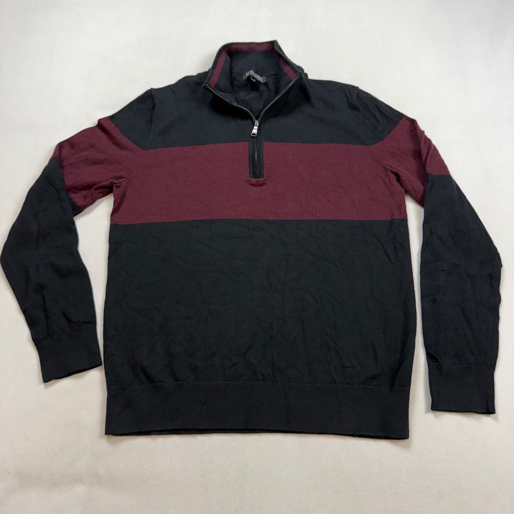 Banana Republic Mens Medium Pima Cotton Cashmere 1/4 Zip Sweater Black Burgundy